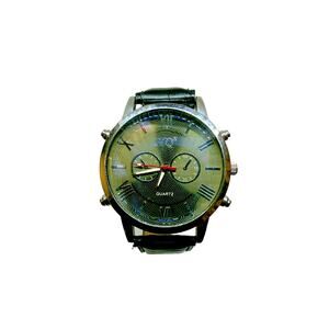 HQ Men's 50mm Stainless Steel Black Leather Band Quartz Watch With New Battery